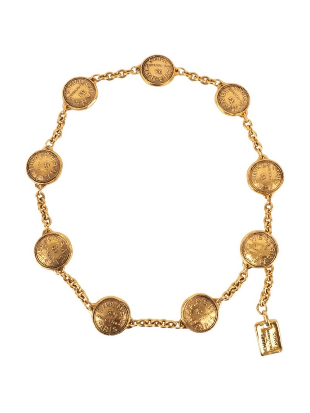 Authentic CHANEL medallion charm gold plated Rue Cambon 31 medallion belt 80cm